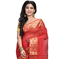 Raj Sarees Womens Woven Cotton Saree without Blouse Piece Red and Golden