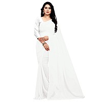 Sidhidata Textile Womens Solidplain Georgette Saree with Blouse Piece White Free Size