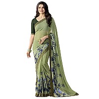 RAJESHWAR FASHION WITH RF Womens Floral Printed Georgette Sarees For Women Jacquard Lace Border & (Mehindi_Free Size 6.30 Mtr)