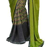 RAJESHWAR FASHION WITH RF Womens Floral Printed Half &Half Georgette Saree For Women With Lace & Blouse(A29 GREEN_Free Size)