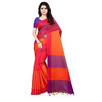 Leriya Fashion Womens Cotton Silk Saree (Free Size) (Dark Orange)