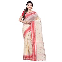 dB DESH BIDESH Womens Tant Cotton Saree Without Blouse Piece (DBSARE131218WOBRWCL8_Red & Off-White)