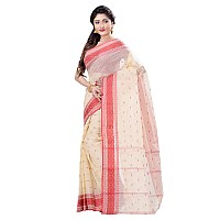 dB DESH BIDESH Womens Tant Cotton Saree Without Blouse Piece (DBSARE131218WOBRWCL8_Red & Off-White)