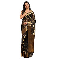 Silk Zone Womens Banarasi Art Silk Saree with Blouse Piece(Black)