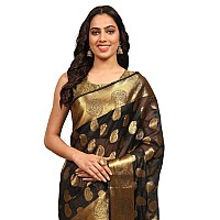 Silk Zone Womens Banarasi Art Silk Saree with Blouse Piece(Black)