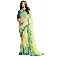 RAJESHWAR FASHION WITH RF Womens Trendy Design Abstract Georgette Printed Saree For Women Sari Wih Jacquard Border Unstitched Piece(Yellow_Multicolored)