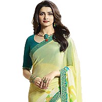 RAJESHWAR FASHION WITH RF Womens Trendy Design Abstract Georgette Printed Saree For Women Sari Wih Jacquard Border Unstitched Piece(Yellow_Multicolored)