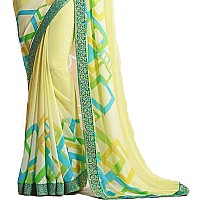 RAJESHWAR FASHION WITH RF Womens Trendy Design Abstract Georgette Printed Saree For Women Sari Wih Jacquard Border Unstitched Piece(Yellow_Multicolored)