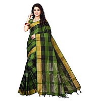 DHRUVI TRENDZ Women Cotton Saree(DT-S1102& S1274_Green & Red_Free Size)