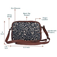 ZOUK Handmade Vegan Leather FloMotif Print Women's Sling Bags With Adjustable Shoulder Strap