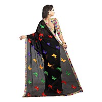 Online Bazaar Womens Chanderi Saree With Blouse Piece BUTTERFLYBlack