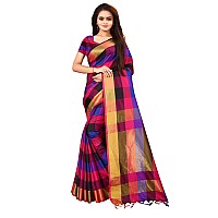 DHRUVI TRENDZ Womens Banarasi Cotton & Silk Saree With Blouse Piece (Dt-S1279_Pink_One Size_Blue)