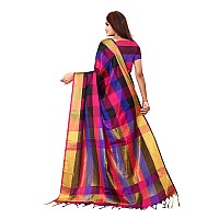 DHRUVI TRENDZ Womens Banarasi Cotton & Silk Saree With Blouse Piece (Dt-S1279_Pink_One Size_Blue)