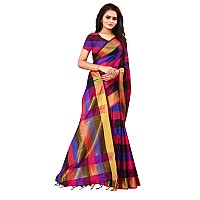 DHRUVI TRENDZ Womens Banarasi Cotton & Silk Saree With Blouse Piece (Dt-S1279_Pink_One Size_Blue)