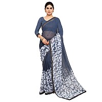 Jaanvi fashion Chiffon Blend with Blouse Piece Saree (Cherry-Grey-ct 6.3)