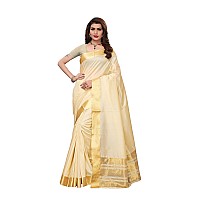 Maxis Womens Cotton Silk Saree With Blouse Piece (SSC_KRLCTN_CREAM_Ivory, Cream)