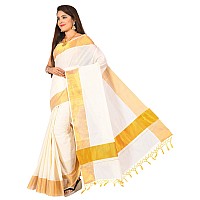 JISB Womens Kasavu Cotton Saree With Running Blouse Piece JOT01408Cream