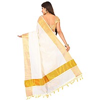 JISB Womens Kasavu Cotton Saree With Running Blouse Piece JOT01408Cream