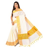 JISB Womens Kasavu Cotton Saree with Running Blouse Piece (JOT01413, Cream)