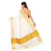 JISB Womens Kasavu Cotton Saree with Running Blouse Piece (JOT01413, Cream)