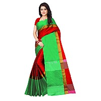 DHRUVI TRENDZ Womens Banarasi Cotton & Silk Saree With Unstitched Blouse Piece (Dupli-S1274_Red_One Size_Red & Green)