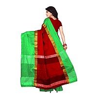 DHRUVI TRENDZ Womens Banarasi Cotton & Silk Saree With Unstitched Blouse Piece (Dupli-S1274_Red_One Size_Red & Green)