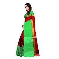 DHRUVI TRENDZ Womens Banarasi Cotton & Silk Saree With Unstitched Blouse Piece (Dupli-S1274_Red_One Size_Red & Green)