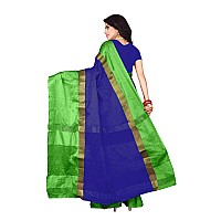 DHRUVI TRENDZ Womens Banarasi Cotton & Silk Saree With Unstitched Blouse Piece (Dupli-S1296_Green_One Size_Blue & Green)