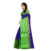 DHRUVI TRENDZ Womens Banarasi Cotton & Silk Saree With Unstitched Blouse Piece (Dupli-S1296_Green_One Size_Blue & Green)