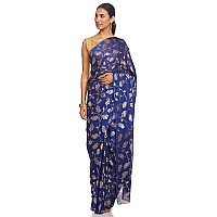 Yashika Jacquard Silk with Blouse Piece Saree (FOIL Floral Black_Navy_Free Size)