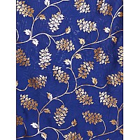 Yashika Jacquard Silk with Blouse Piece Saree (FOIL Floral Black_Navy_Free Size)