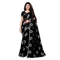 KANCHNAR Womens Chiffon Bandhani Printed Saree With Blouse (944S118_Black)