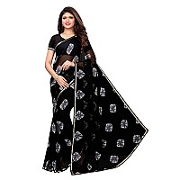 KANCHNAR Womens Chiffon Bandhani Printed Saree With Blouse (944S118_Black)