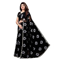 KANCHNAR Womens Chiffon Bandhani Printed Saree With Blouse (944S118_Black)