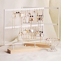 lemonadeus Earrings Organizer Jewelry Display Wood Stand 44 Holes 2 Layers White