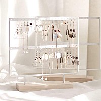 lemonadeus Earrings Organizer Jewelry Display Wood Stand 44 Holes 2 Layers White