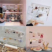 lemonadeus Earrings Organizer Jewelry Display Wood Stand 44 Holes 2 Layers White