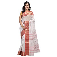 Raj Sarees Womens Woven Cotton Saree without Blouse Piece White