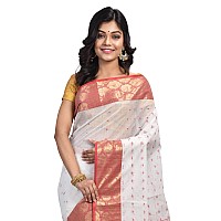 Raj Sarees Womens Woven Cotton Saree without Blouse Piece White