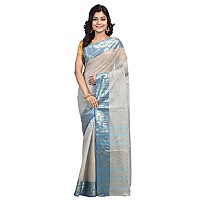 Raj Sarees Womens Woven Cotton Saree without Blouse Piece Blue and Silver