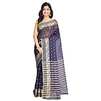 Raj Sarees Womens Tant Cotton Saree With Blouse Piece (Raj Saree House_Navy Blue)