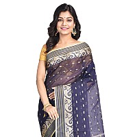 Raj Sarees Womens Tant Cotton Saree With Blouse Piece (Raj Saree House_Navy Blue)