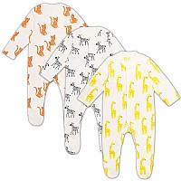 Tuddybuddy Babys 100 Cotton Multi Color Sleepsuitonesiefooted Romper 3 Pcs Sleepsuits Off Whites Animals 912 Months