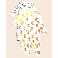 Tuddybuddy Babys 100 Cotton Multi Color Sleepsuitonesiefooted Romper 3 Pcs Sleepsuits Off Whites Animals 912 Months