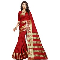 Indian Fashionista Stylish Kanjeevaram Silk Casual Wear Saree With Unstitched Blouse For Women (Red)