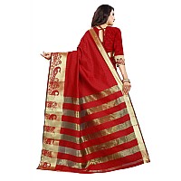 Indian Fashionista Stylish Kanjeevaram Silk Casual Wear Saree With Unstitched Blouse For Women (Red)