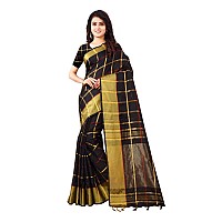 OM SAI LATEST CREATION Womens Cotton Silk Saree With Blouse PieceBlackFree Size