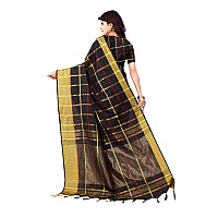 OM SAI LATEST CREATION Womens Cotton Silk Saree With Blouse PieceBlackFree Size