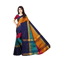 DHRUVI TRENDZ WOMEN Art Silk Womens Wear(DT-S1315_Orange & Navy Blue_Free Size)