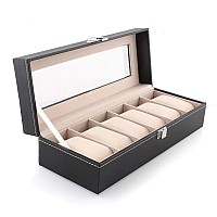 BucketList Wrist Watch Storage Box - Display Case Organizer with Faux Leather Finish and Glass Window - 6 Slot, 31x11.5x8 cm